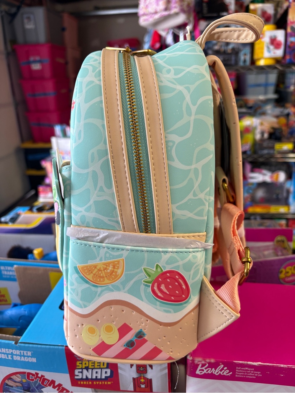 Nwt Loungefly Kids Mini Backpack in Mint with Mickey & Minnie Fruit Patches - Picture 2 of 4